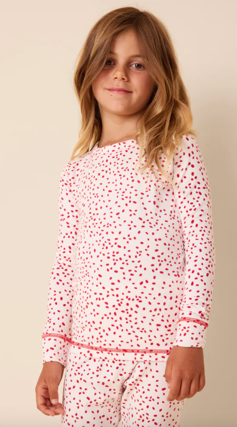 Confetti Dot Pima Knit Long-Sleeved Pajama - Red main image 0